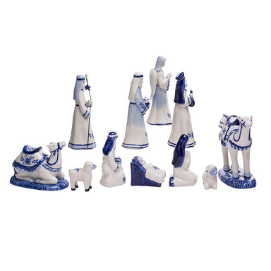 Porcelain Delft Nativity Set With 11 Pieces
