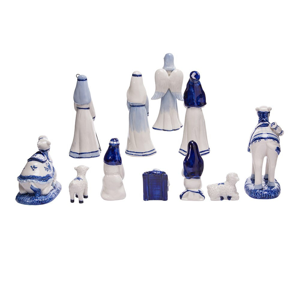 Porcelain Delft Nativity Set With 11 Pieces