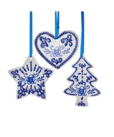 Blue and White Heart, Tree, or Star Ornament (Single) - Random Style