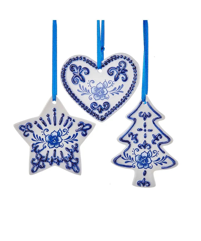 Blue and White Heart, Tree, or Star Ornament (Single) - Random Style