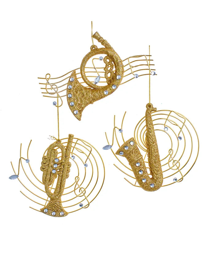 Gold Glittered Musical Instrument Ornament (Single) - Random Style