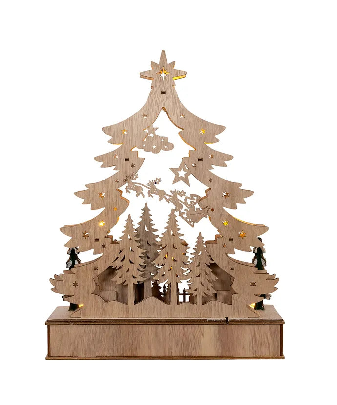 LED Wooden Christmas Tree Village