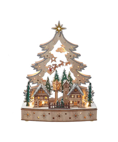 LED Wooden Christmas Tree Village
