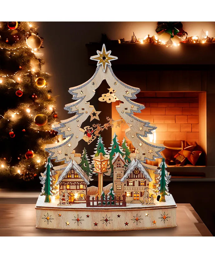 LED Wooden Christmas Tree Village