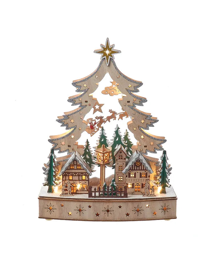 LED Wooden Christmas Tree Village