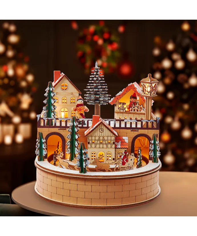 LED Wooden Musical Santa Christmas Village