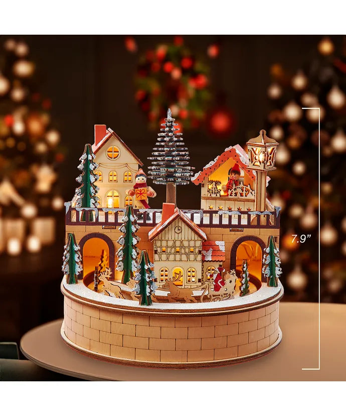 LED Wooden Musical Santa Christmas Village