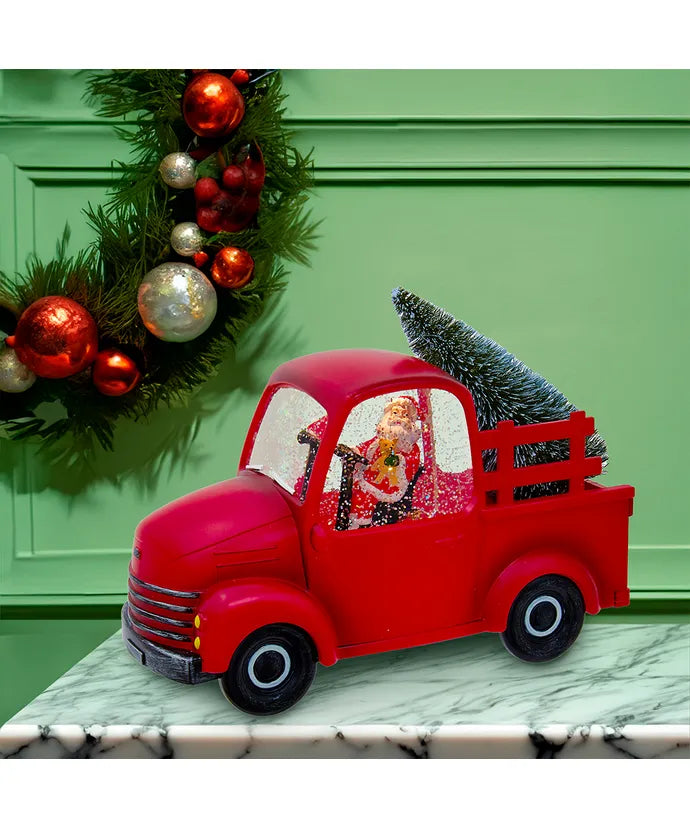 Santa in a Truck LED Water Lantern