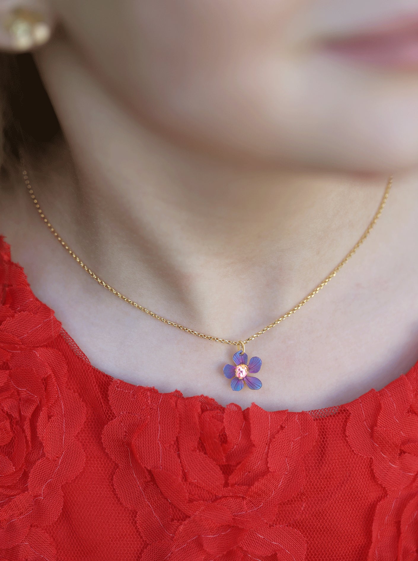Holly Yashi Plumeria Flower Necklace for Kids- Purple & Rose