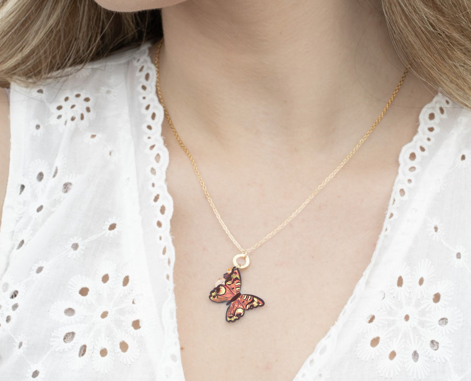 Holly Yashi Mariposa Butterfly Charm Pendant - Living Coral