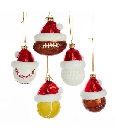 Glass Sports Ball With Santa Hat Ornament (Single) - Random Sport