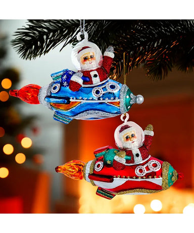 Glass Santa in a Rocket Ship (Single) - Random Color