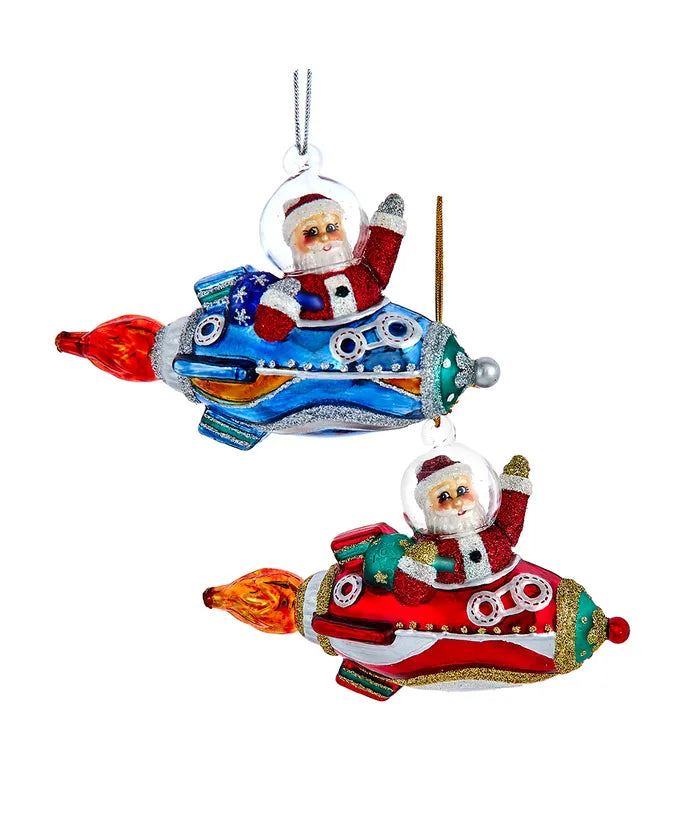 Glass Santa in a Rocket Ship (Single) - Random Color
