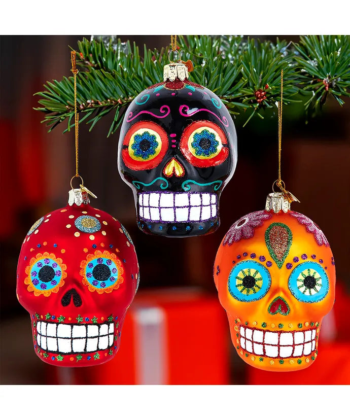 Glass Sugar Skull Ornament (Single) - Random Color