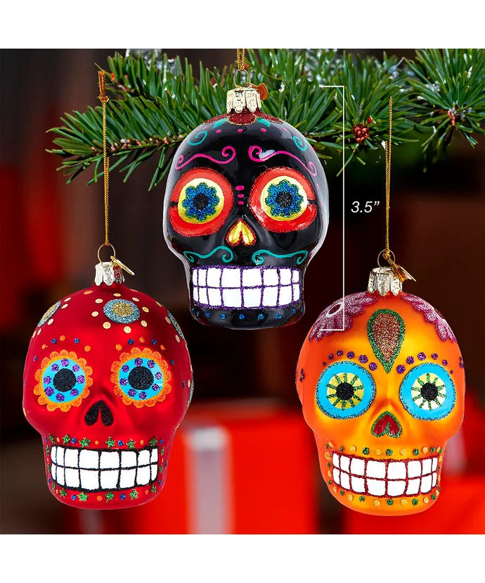 Glass Sugar Skull Ornament (Single) - Random Color