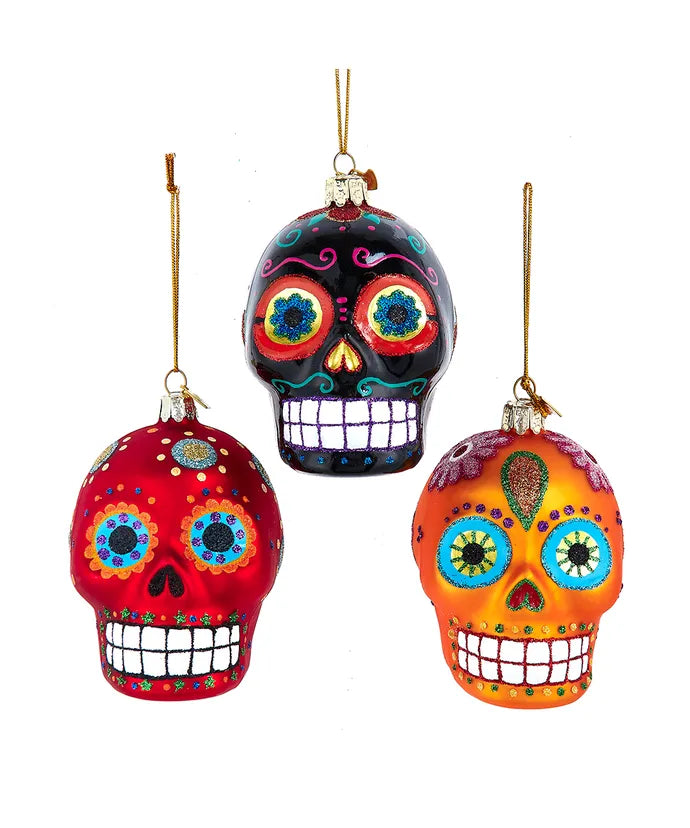 Glass Sugar Skull Ornament (Single) - Random Color