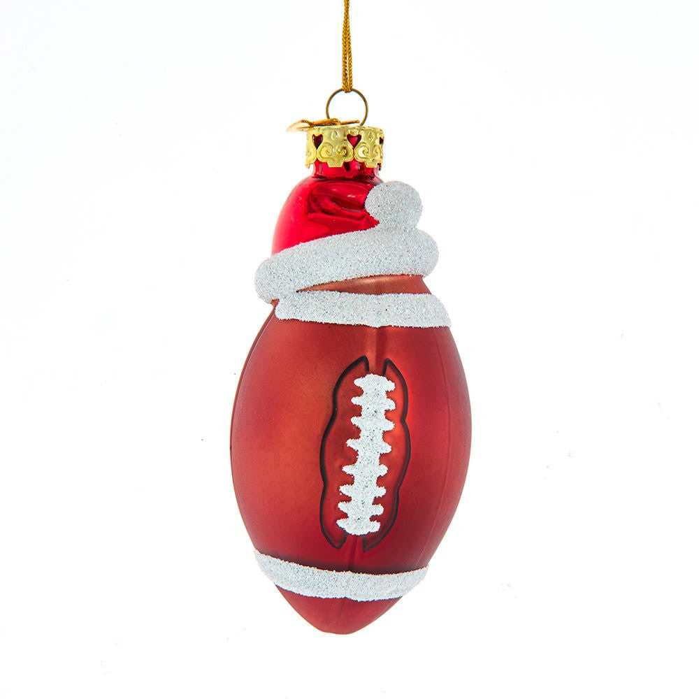 Glass Football With Santa Hat Ornament