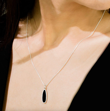 Boma Alina Onyx Drop Bezel Necklace
