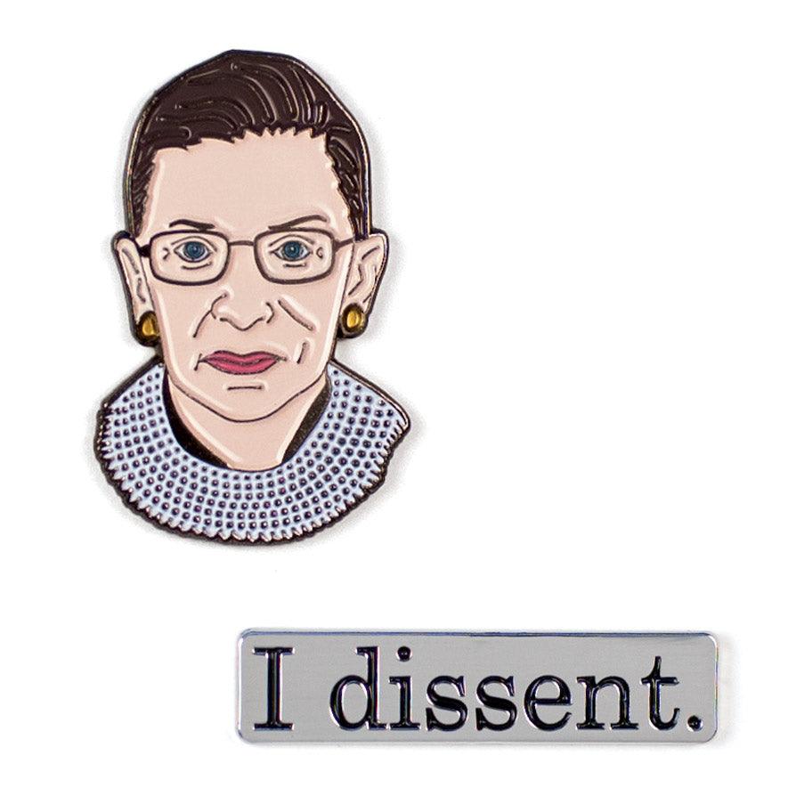 Ruth Bader Ginsburg & "I Dissent" Enamel Pin Set