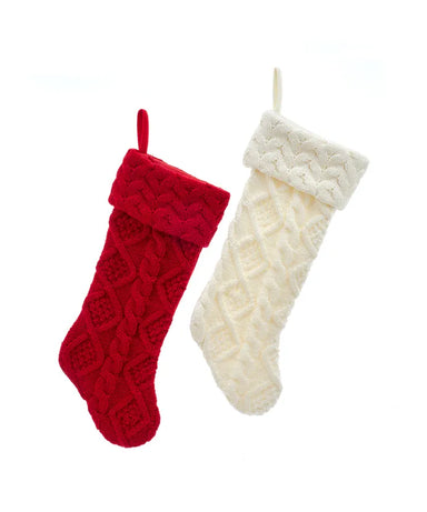 Cable Knit Stocking (Single) - Random Red or Ivory