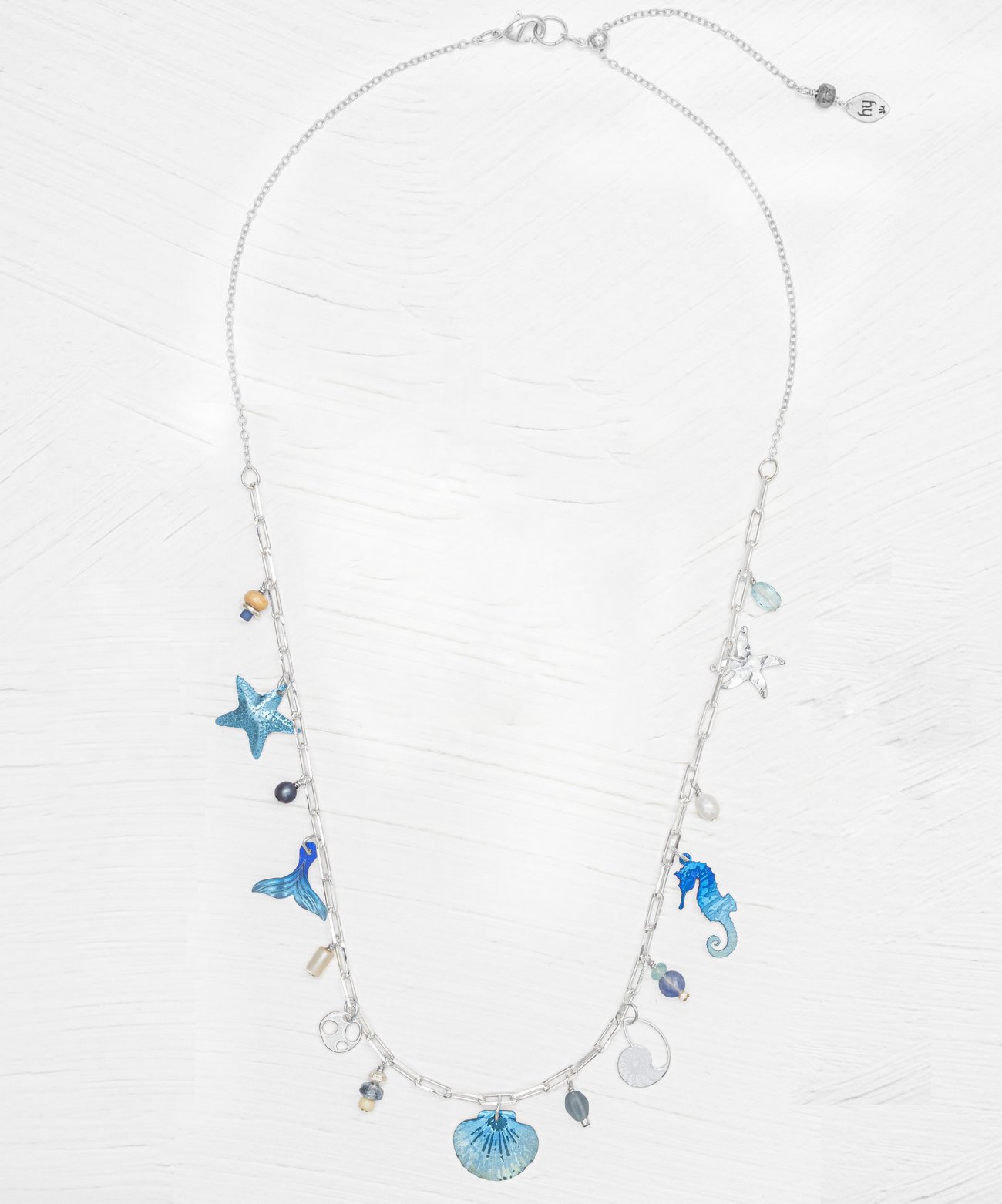Holly Yashi Sea Treasure Charm Necklace - Shore Blue and Silver