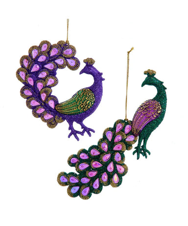 Purple or Green Glitter Peacock Ornament (Single) - Random Style