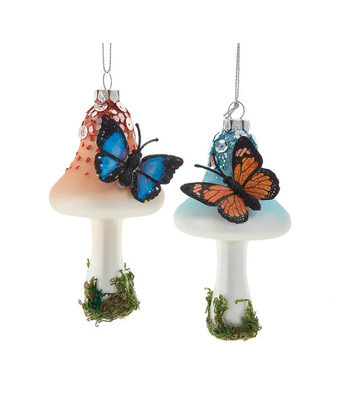Glass Butterfly on Mushroom Ornament (Single) - Random Color