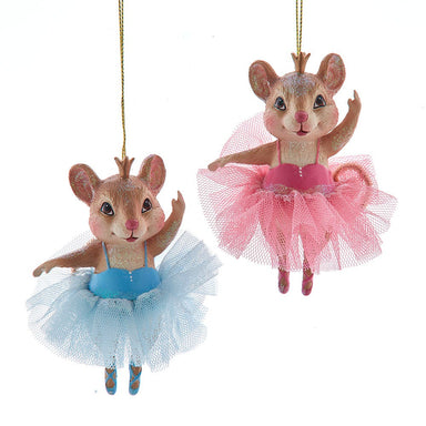 Pink or Blue Ballerina Mice Ornament (Single) - Random Color