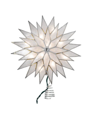 Capiz Silver and White Light Up Sunburst Tree Topper