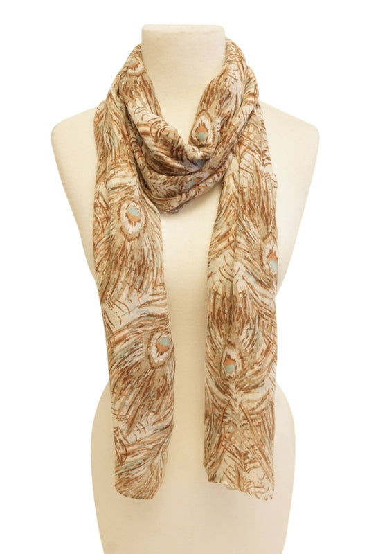 Peacock Feather Scarf - Coral Earth    