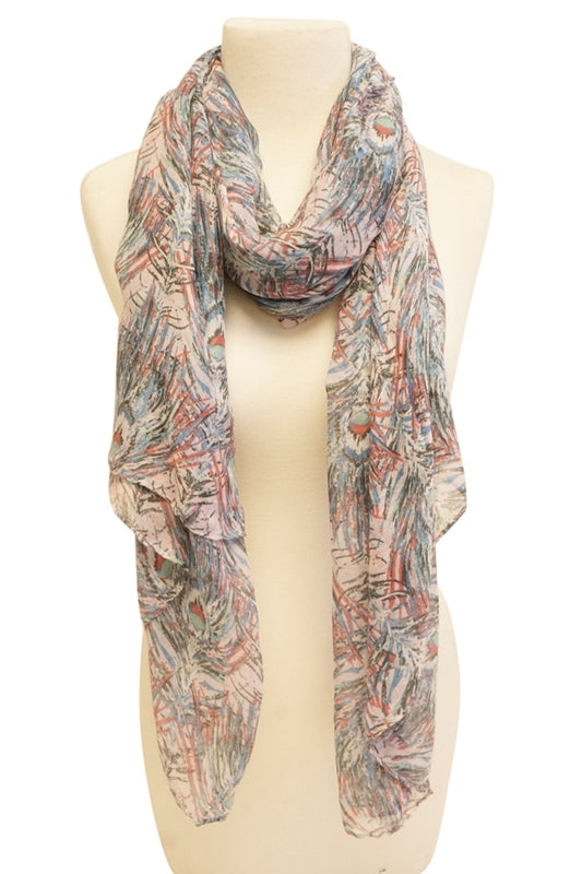 Peacock Feather Scarf - Pink    