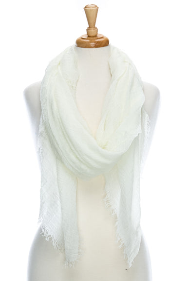 Solid Color Soft Fringe Scarf - White    