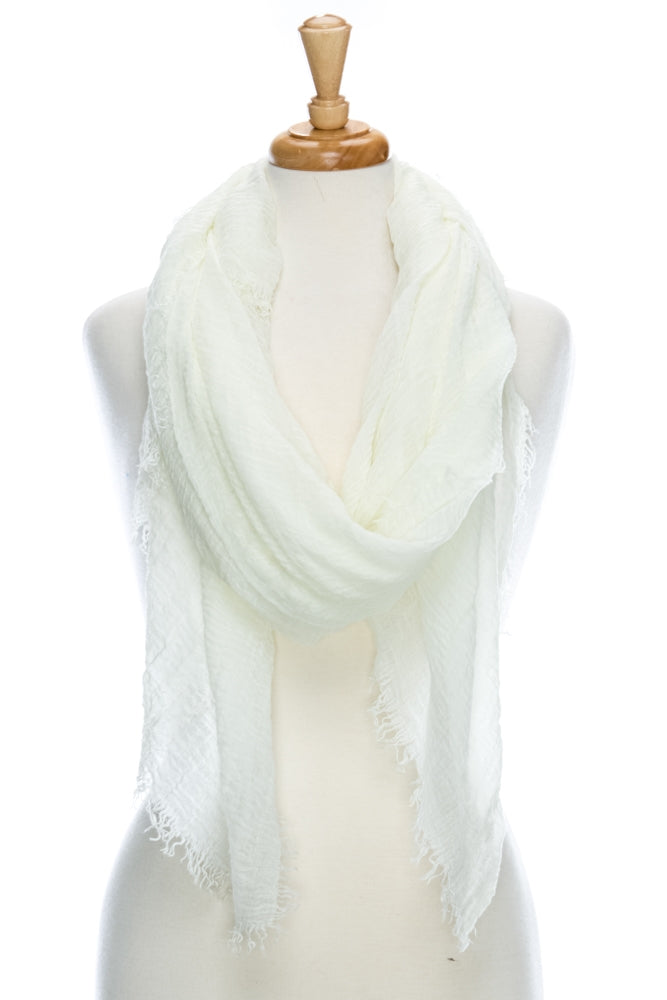 Solid Color Soft Fringe Scarf - White    