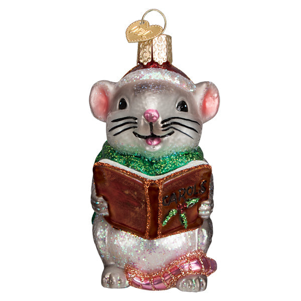 Old World Christmas Grey Caroling Mouse Ornament    
