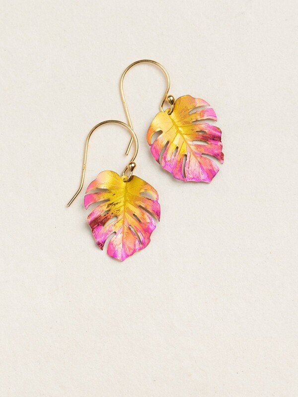 Holly Yashi Petite Monstera Leaf Earrings - Sunset    