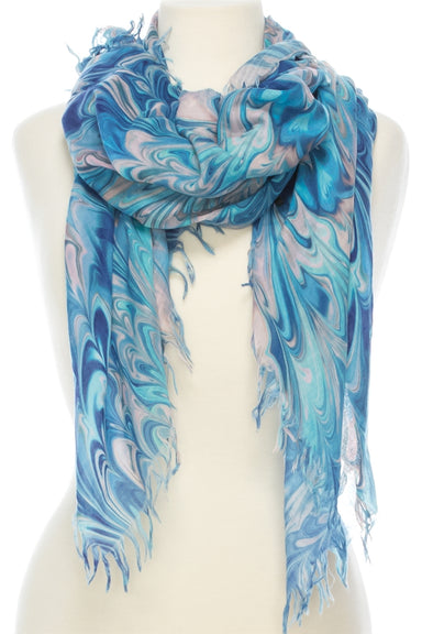 Paint Swirls 100% Cotton Scarf - Blues    