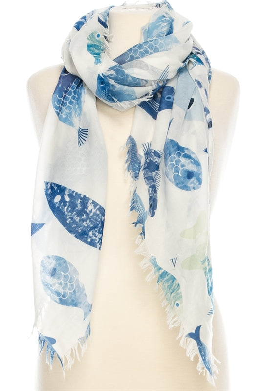 100% Cotton Scarf Blue Fish    
