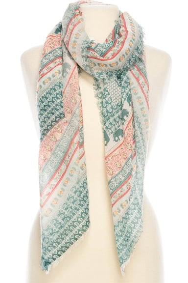 Teal Elephants - 100% Cotton Scarf    