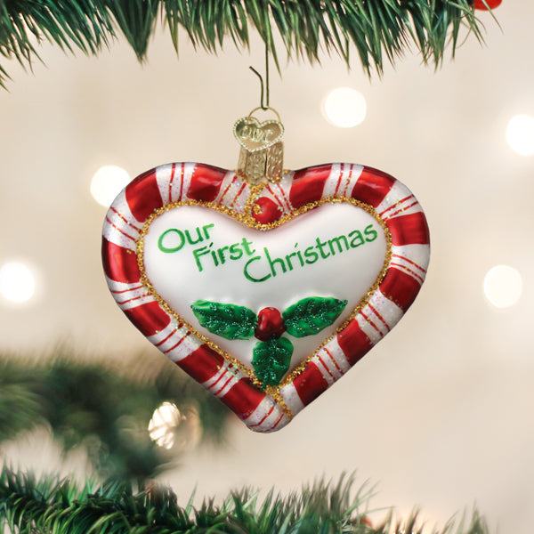 Old World Christmas Peppermint Heart Our First Christmas Ornament    