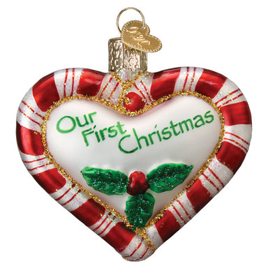 Old World Christmas Peppermint Heart Our First Christmas Ornament    