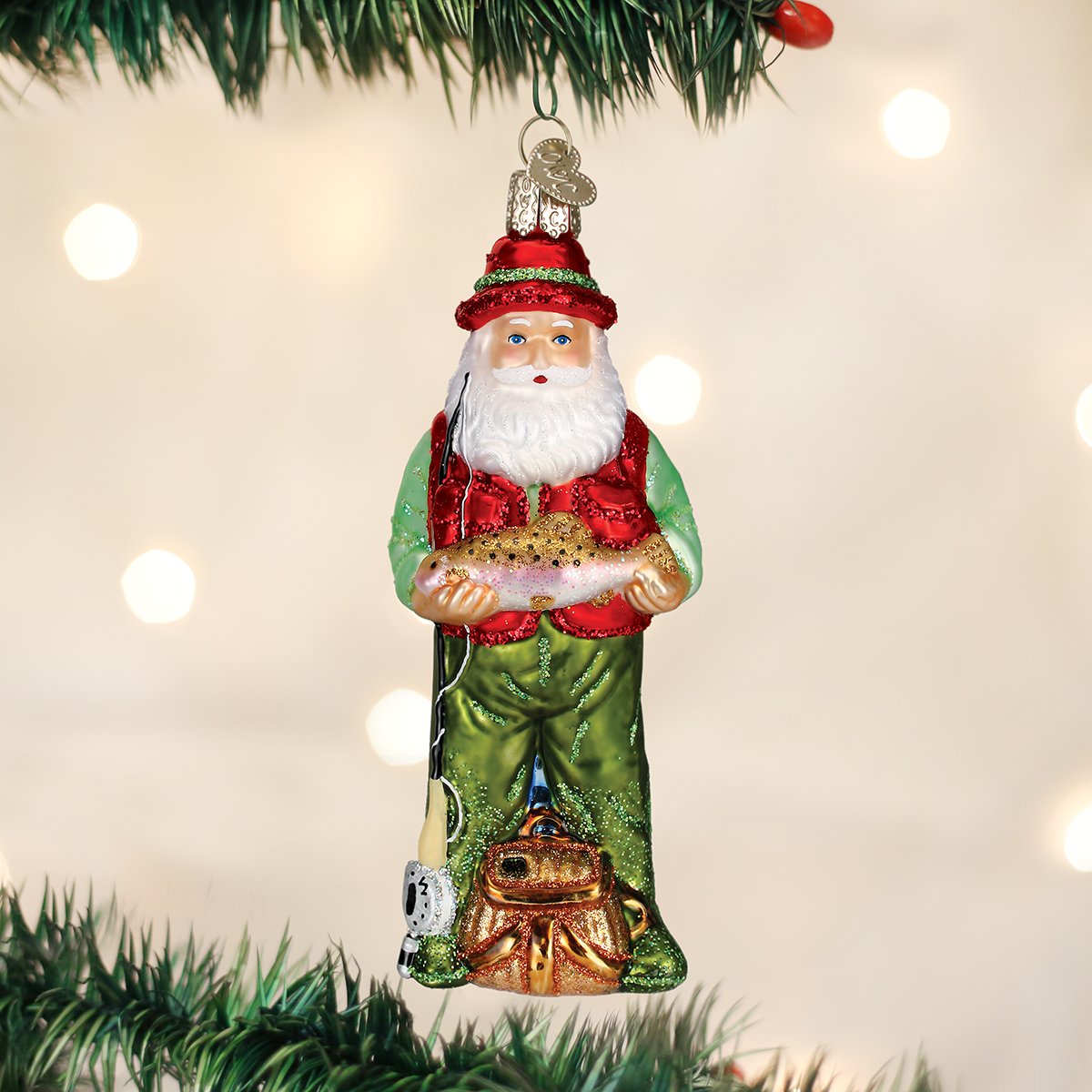 Old World Christmas - Fly Fishing Santa Ornament    