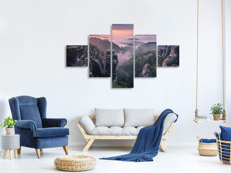5-piece-canvas-print-sunrise-on-the-rocks