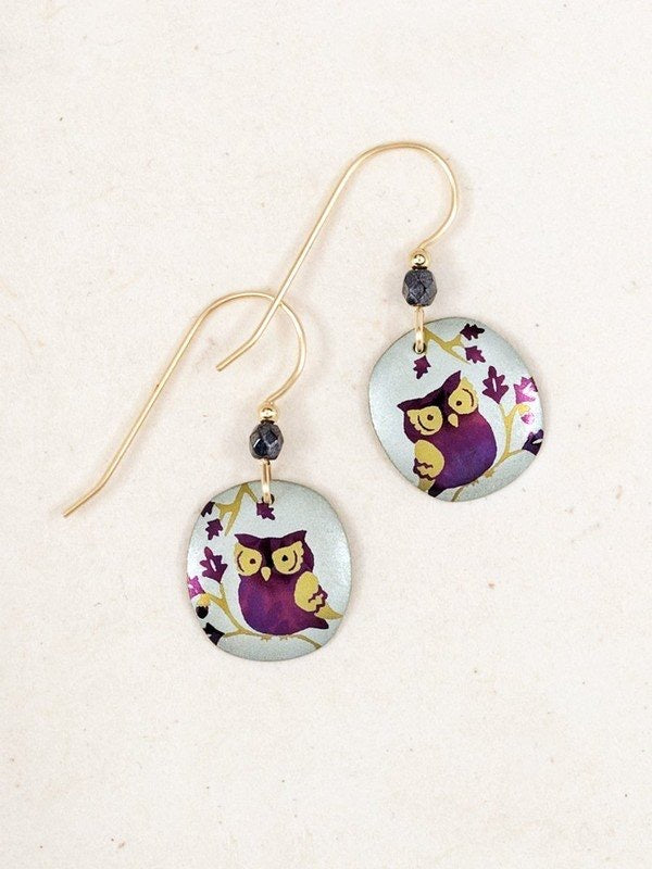 Holly Yashi Wise Owl Earrings - Sage/Purple    