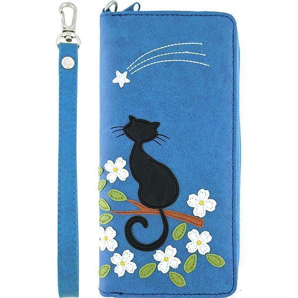 Lavishy Applique Cat on Branch - Wristlet Wallet Blue 3272134.1