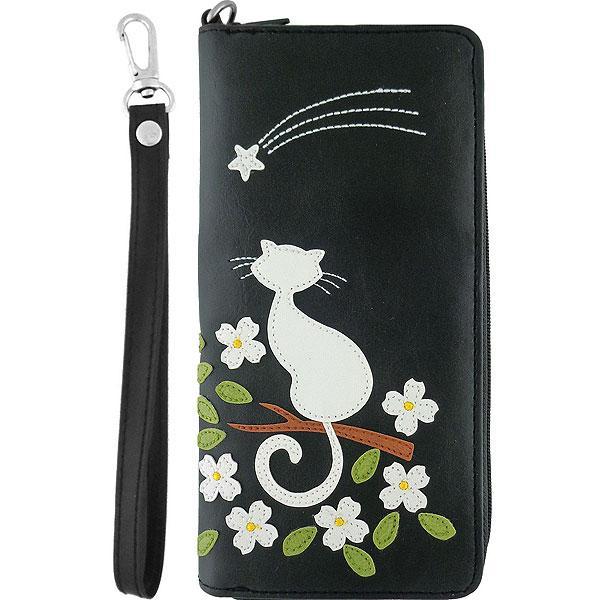 Lavishy Applique Cat on Branch - Wristlet Wallet Black 3272134.2