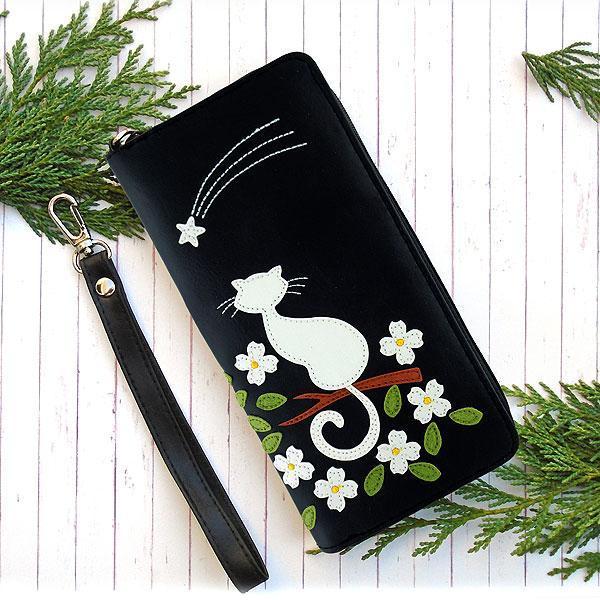 Lavishy Applique Cat on Branch - Wristlet Wallet    
