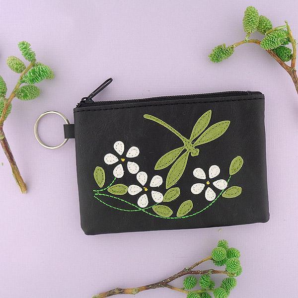 Lavishy Applique Dragonfly - Vegan Zip Coin Purse    
