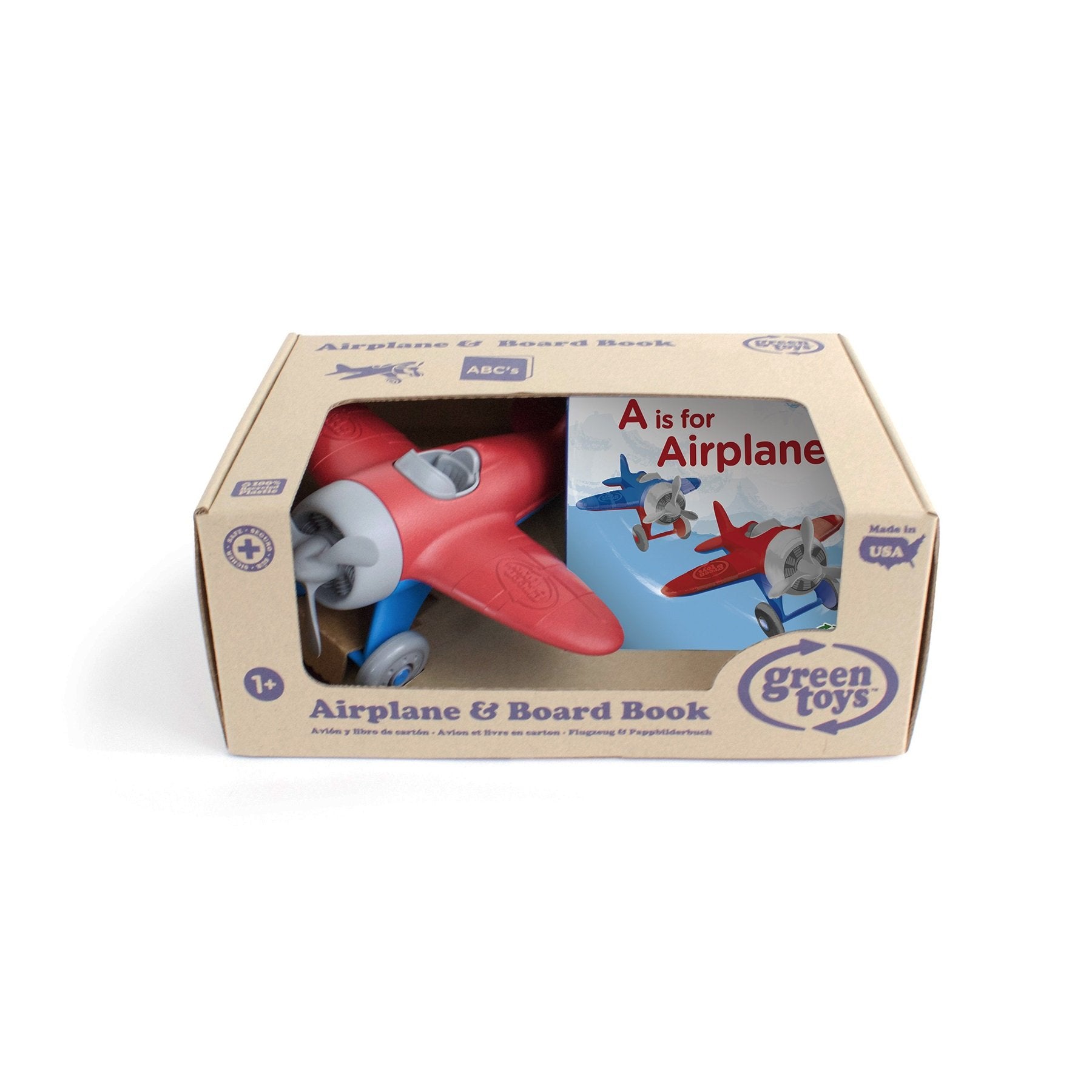 Green Toys Airplane and Board Book Set - Red or Blue Airplane    