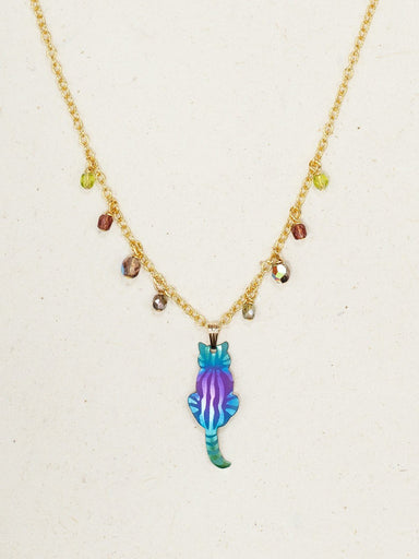 Holly Yashi Sitting Kitty Necklace - Purple/Turquoise    