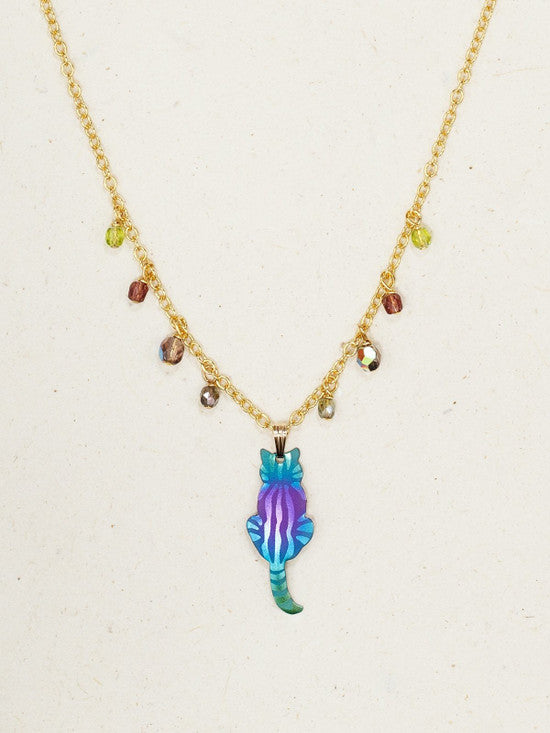 Holly Yashi Sitting Kitty Necklace - Purple/Turquoise    